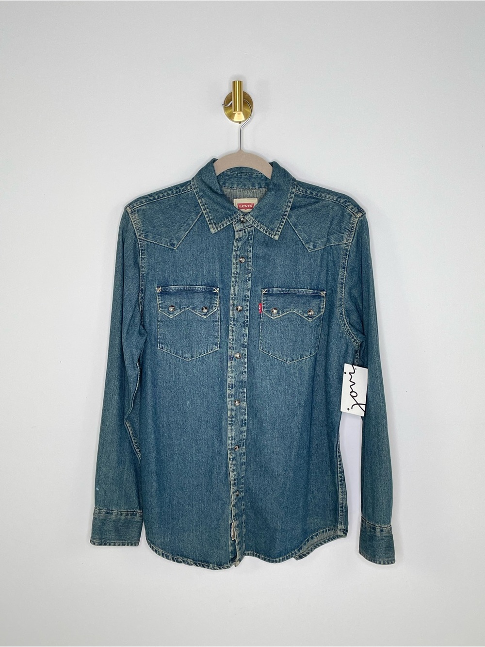 Boho Western | Levi's Yoke Denim Shirt | Bronze Swirl Snap Button | Medium Wash - Picture 2 of 13